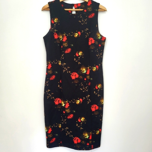 Lori M Collection Black and Red Floral Dress - Picture 1 of 5